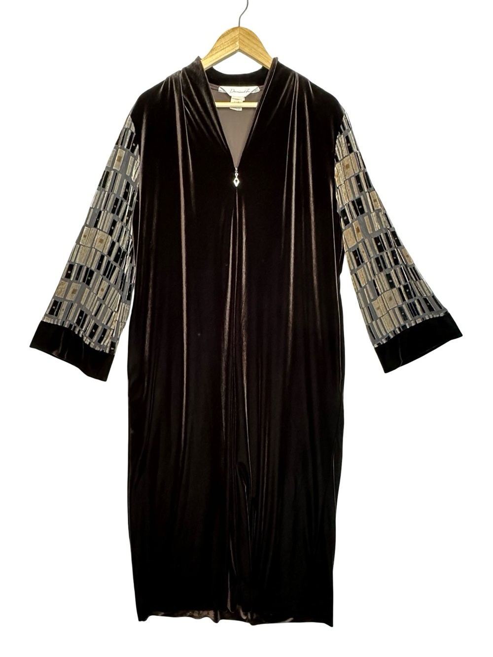 DIAMOND TEA Luxurious Velvet/Velour Zip Front Robe Kaftan Brown Size Large